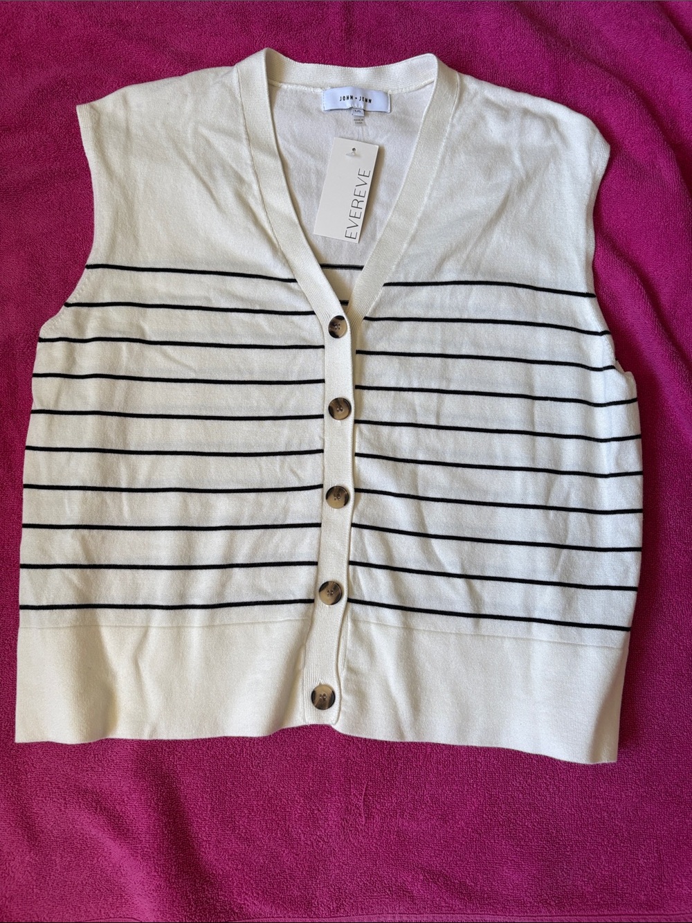 John + Jenn Ivory Knit Vest with Black Stripe Detail